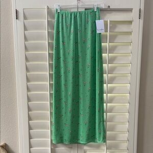 love, Fire Green Floral Maxi Skirt